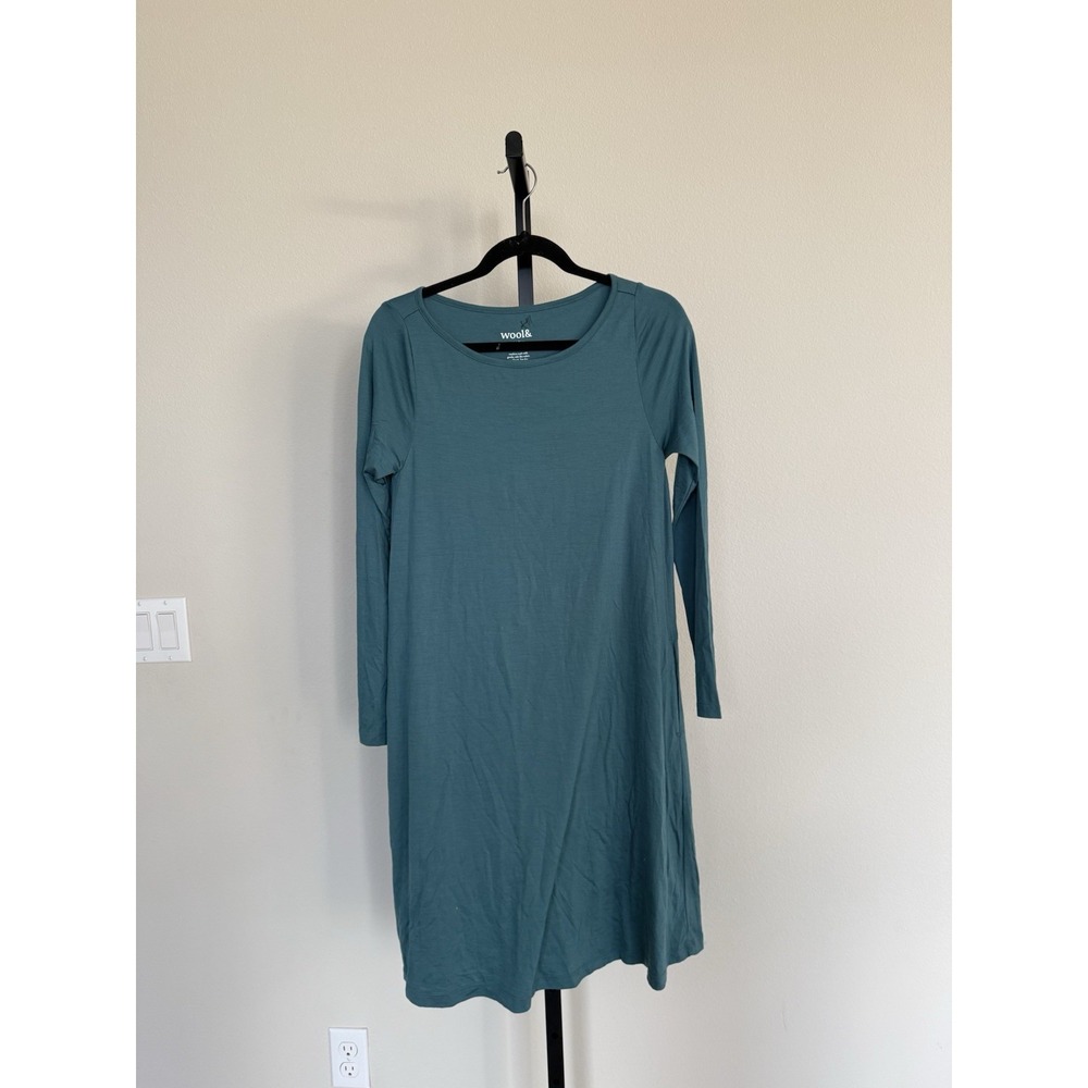 wool& merino wool swing dress ocean teal size xs long